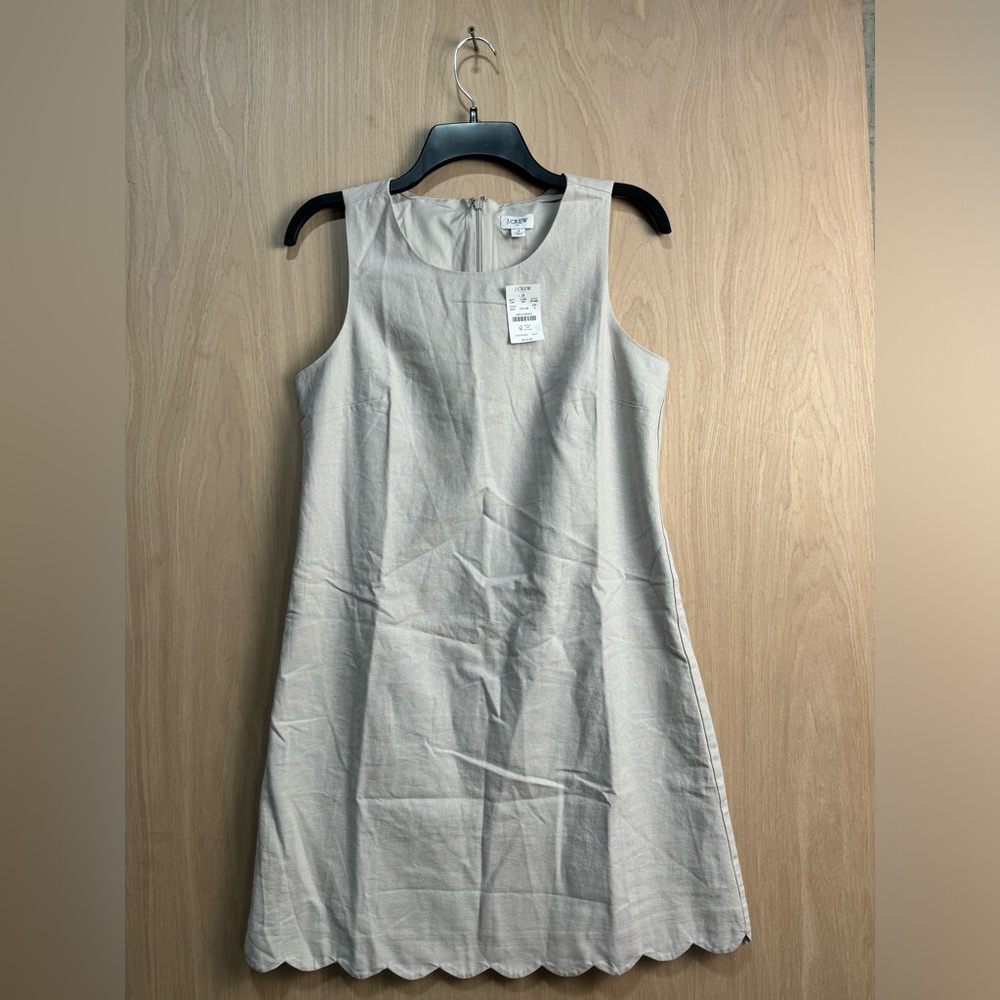 J.Crew Womens Sleeveless Linen Blend Dress With Scalloped Hem - Picture 2 of 12